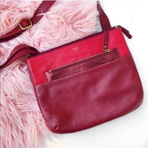 Fossil red color block adjustable crossbody bag